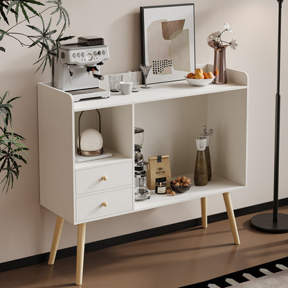 AnneFish Modern Buffet Side Cabinet, Coffee Corner Table for Living Room with Storage,  Large Top with 2 Drawers, Wooden Center Table for Home 100*35*80cm