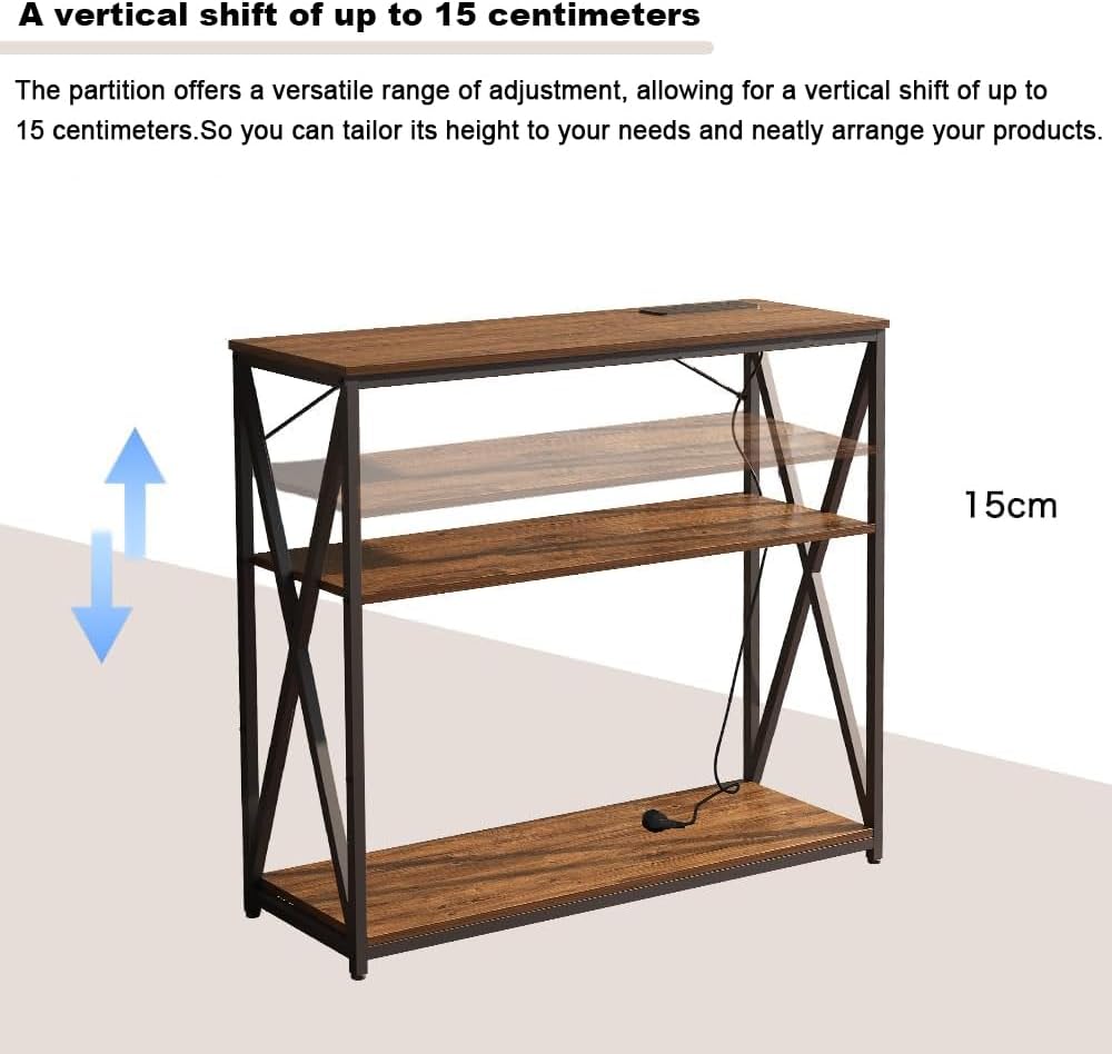 AnneFish Adjustable 3-Tier Console Table, 100x35cm, Charging Port, Ideal for Entryway, Sideboard, Coffee Corner, Hallway