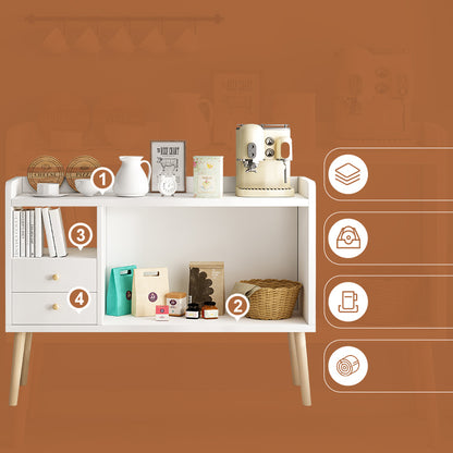 AnneFish Modern Buffet Side Cabinet, Coffee Corner Table for Living Room with Storage,  Large Top with 2 Drawers, Wooden Center Table for Home 100*35*80cm