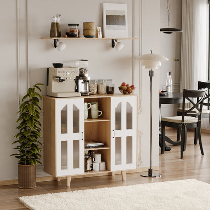 Multipurpose Coffee Corner Cabinet, Kitchen Bakers, Wooden Spice Rack and Cup Hanging, Perfect for Living Room, Kitchen, Office