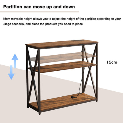 طاولة كونسول مع منفذ طاقة، طاولة أريكة قابلة للتعديل مع رف تخزين وطاولة مدخل