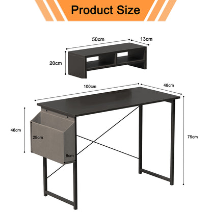 مكتب كمبيوتر مكتبي للدراسة مع حامل شاشة مع حقيبة تخزين